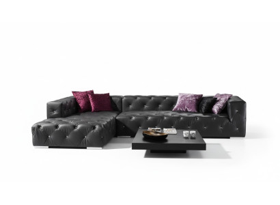 Ecksofa L-Form Chesterfield Luxus Sofa Schwarz Couch Ledersofa Neu