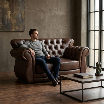 Canapé Chesterfield Luxe Canapé 2 Places Canapés en Cuir Marron