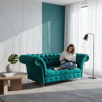 Chesterfield Canapé De Luxe 2 Places Canapé En Tissu Bleu Canapés Verts