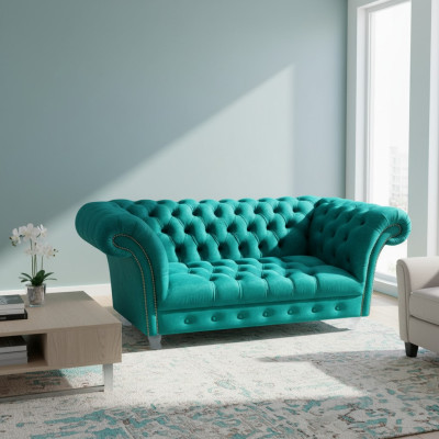Chesterfield Canapé De Luxe 2 Places Canapé En Tissu Bleu Canapés Verts