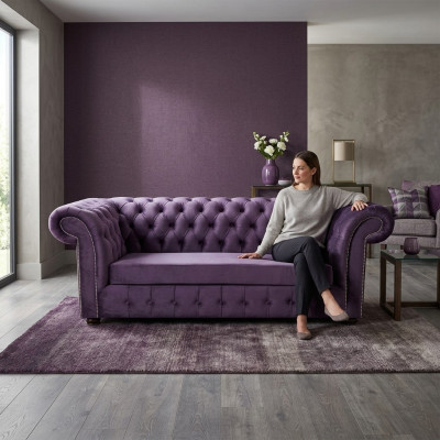 Canapé Chesterfield Trois places Canapé Canapés Tissu Couleur Pourpre Velours