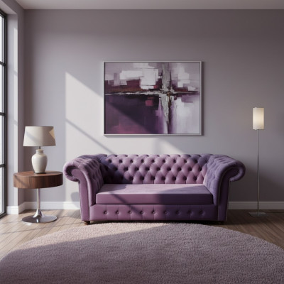 Canapé Chesterfield Trois places Canapé Canapés Tissu Couleur Pourpre Velours