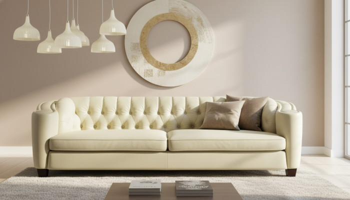 Canapé Chesterfield 4 places en cuir synthétique blanc canapés modernes de luxe