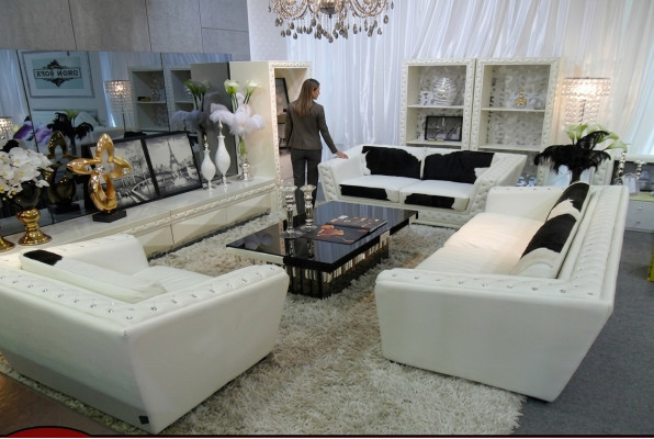 Ensemble de canapé Chesterfield 3+2+1 places Fauteuil canapé en cuir avec peau de poney.