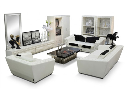 Ensemble de canapé Chesterfield 3+2+1 places Fauteuil canapé en cuir avec peau de poney.