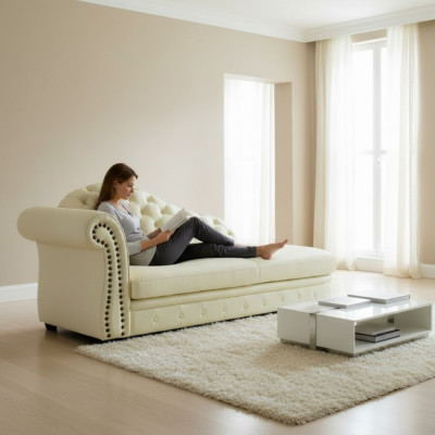 Chaise longue Chesterfield longue chaise canapé salon siège longe 230cm.