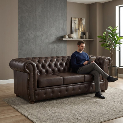 Canapé Chesterfield Canapé en cuir Canapé 3 places Marron Original Sofas