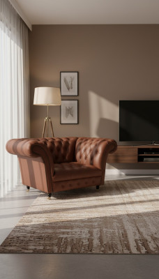Fauteuil club Chesterfield en cuir de luxe Siège en cuir Brauner Moderne