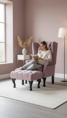Fauteuil aile Chesterfield Tabouret Velours Siège Rose Salon Détente Club Lounge