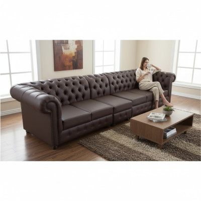 Chesterfield Grand Canapé Canapés Canapé en Cuir xxl Grands Canapés Marron Canapé 6 Places