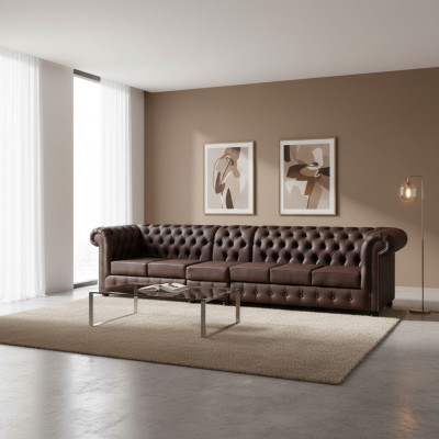Chesterfield Grand Canapé Canapés Canapé en Cuir xxl Grands Canapés Marron Canapé 6 Places