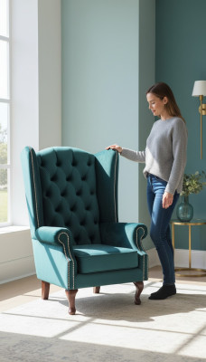 Fauteuil Chesterfield à ailes en velours, fauteuil de luxe mono-place, canapés et canapé