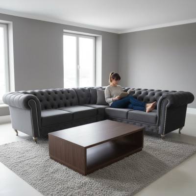 Chesterfield Canapé d'angle en forme de L Design Tissu Canapé d'angle en tissu