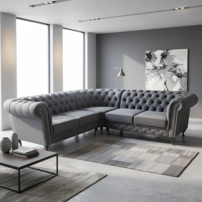 Chesterfield Canapé d'angle en forme de L Design Tissu Canapé d'angle en tissu