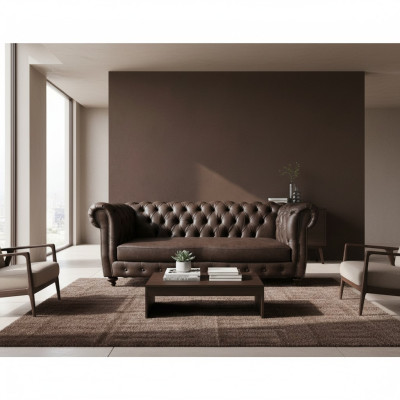 Canapé 3 places Chesterfield Canapé Cuir véritable Canapés Marron Meubles