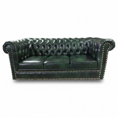 Canapé Chesterfield Trois Places Canapé en Cuir Véritable Vert Canapé en Cuir 230cm Meubles