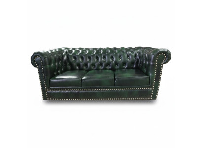 Canapé Chesterfield Trois Places Canapé en Cuir Véritable Vert Canapé en Cuir 230cm Meubles