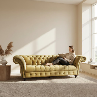 Canapé de luxe Trois places Design Chesterfield Canapés en textile Modernes