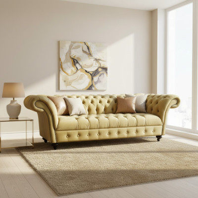 Canapé de luxe Trois places Design Chesterfield Canapés en textile Modernes