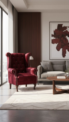 Fauteuil ailé Chesterfield en velours rouge Canapé 1 place Moderne
