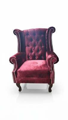 Fauteuil ailé Chesterfield en velours rouge Canapé 1 place Moderne