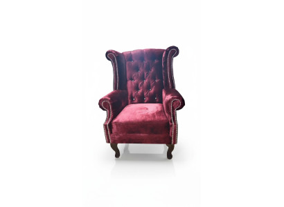 Fauteuil ailé Chesterfield en velours rouge Canapé 1 place Moderne