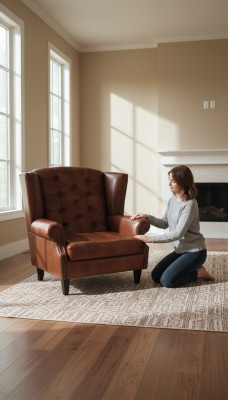 Fauteuil Chesterfield en aile de luxe en cuir brun Canapé moderne Meuble