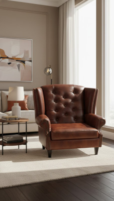 Fauteuil Chesterfield en aile de luxe en cuir brun Canapé moderne Meuble