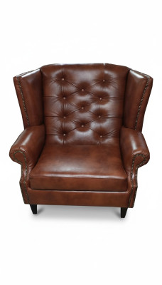 Fauteuil Chesterfield en aile de luxe en cuir brun Canapé moderne Meuble