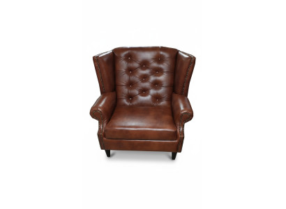 Fauteuil Chesterfield en aile de luxe en cuir brun Canapé moderne Meuble