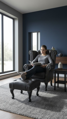 Fauteuil d'aile de luxe et repose-pieds Chesterfield Fauteuil en cuir noir moderne