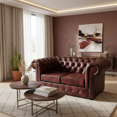 Canapé Chesterfield 2 places en cuir Lounge Canapés Canapés Marron Moderne