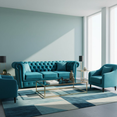 Canapé Chesterfield 3 places Canapés en tissu bleu Canapés modernes