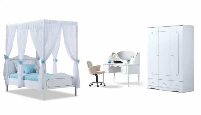 Chambre d'enfants Chambre Lit Lit à baldaquin 100x200cm Blanc Bois Lits