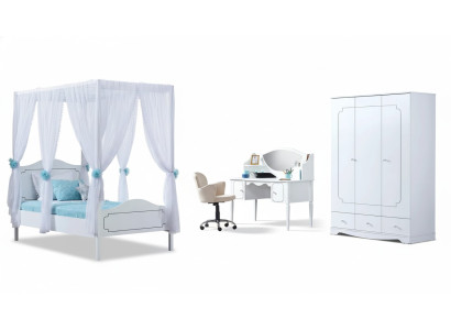 Chambre d'enfants Chambre Lit Lit à baldaquin 100x200cm Blanc Bois Lits