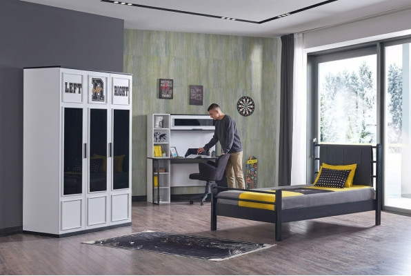 Chambre d'enfants Mobilier de chambre à coucher Chambre complète Chambre de jeunes Noire Blanche 3 pièces.