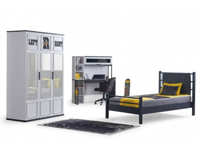 Chambre d'enfants Mobilier de chambre à coucher Chambre complète Chambre de jeunes Noire Blanche 3 pièces.