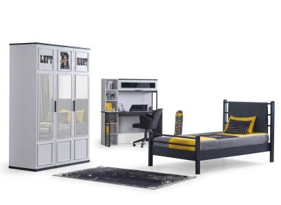 Chambre d'enfants Mobilier de chambre à coucher Chambre complète Chambre de jeunes Noire Blanche 3 pièces.