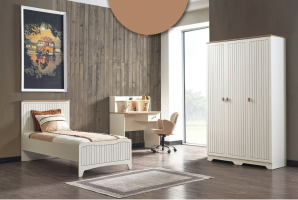 Moderne ensemble de chambre complet pour jeunes de luxe avec 3 pièces en blanc.