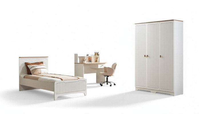 Moderne ensemble de chambre complet pour jeunes de luxe avec 3 pièces en blanc.