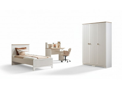 Moderne ensemble de chambre complet pour jeunes de luxe avec 3 pièces en blanc.
