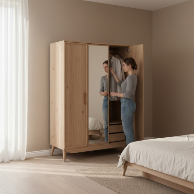 Armoire en bois marron Mobilier de chambre Armoires de design Élégant Armoire