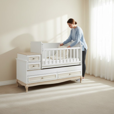 Lit de bébé Lit d'enfant Ensemble de lit Tiroir Blanc dans la chambre d'enfants moderne