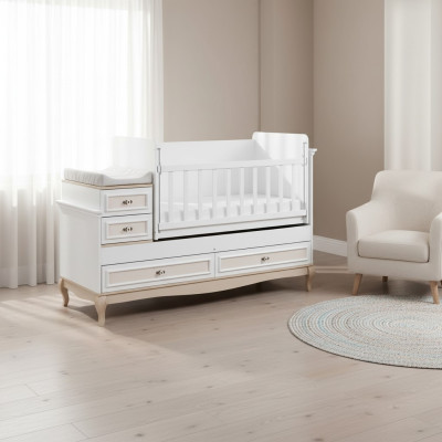 Lit de bébé Lit d'enfant Ensemble de lit Tiroir Blanc dans la chambre d'enfants moderne