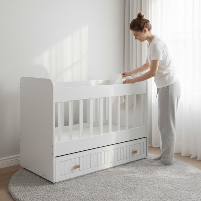 Lit de bébé Lit pour enfants Ensemble de lit tiroir Blanc de style pour la chambre d'enfant