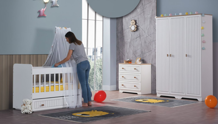 Chambre bébé complète Armoire Lit Chambre d'enfants Commode Bébé 3 pièces.