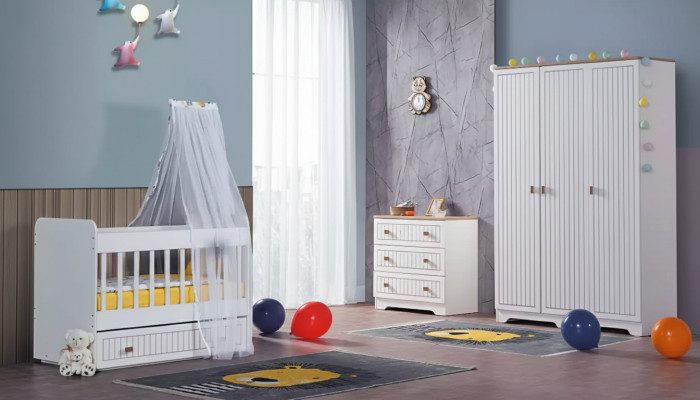 Chambre bébé complète Armoire Lit Chambre d'enfants Commode Bébé 3 pièces.