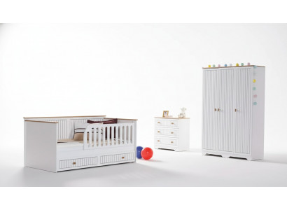 Chambre des enfants Chambre des jeunes Lit Blanc Commode Armoire 3 pièces