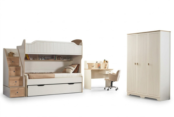 Chambre d'enfants Lit superposé Lit mezzanine Ensemble Bureau Armoire 3 pièces.