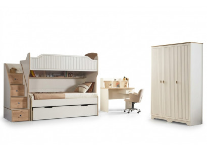 Chambre d'enfants Lit superposé Lit mezzanine Ensemble Bureau Armoire 3 pièces.